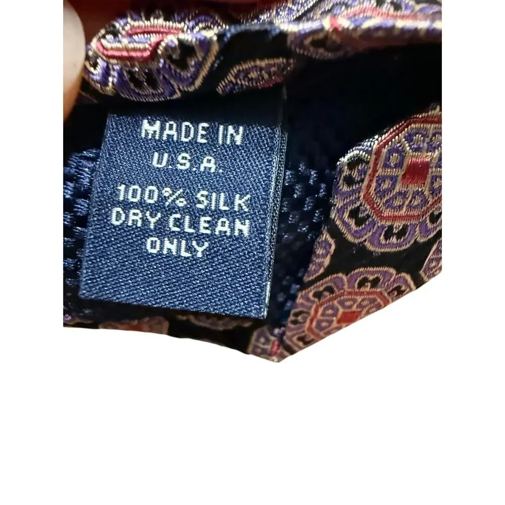 Cremieux Black Geometric Medallion Handmade 100% Silk Necktie